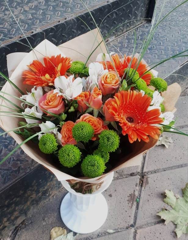 Букет цветов из: Герберы, Хризантемы, Альстромерии и Розы в Новинки Нижний Новгород