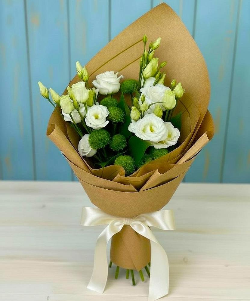 Букет цветов из: Хризантемы и Лизиантусы в Новинки Нижний Новгород