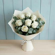 Букет Белые розы в Эвкалипте в Новинки Нижний Новгород