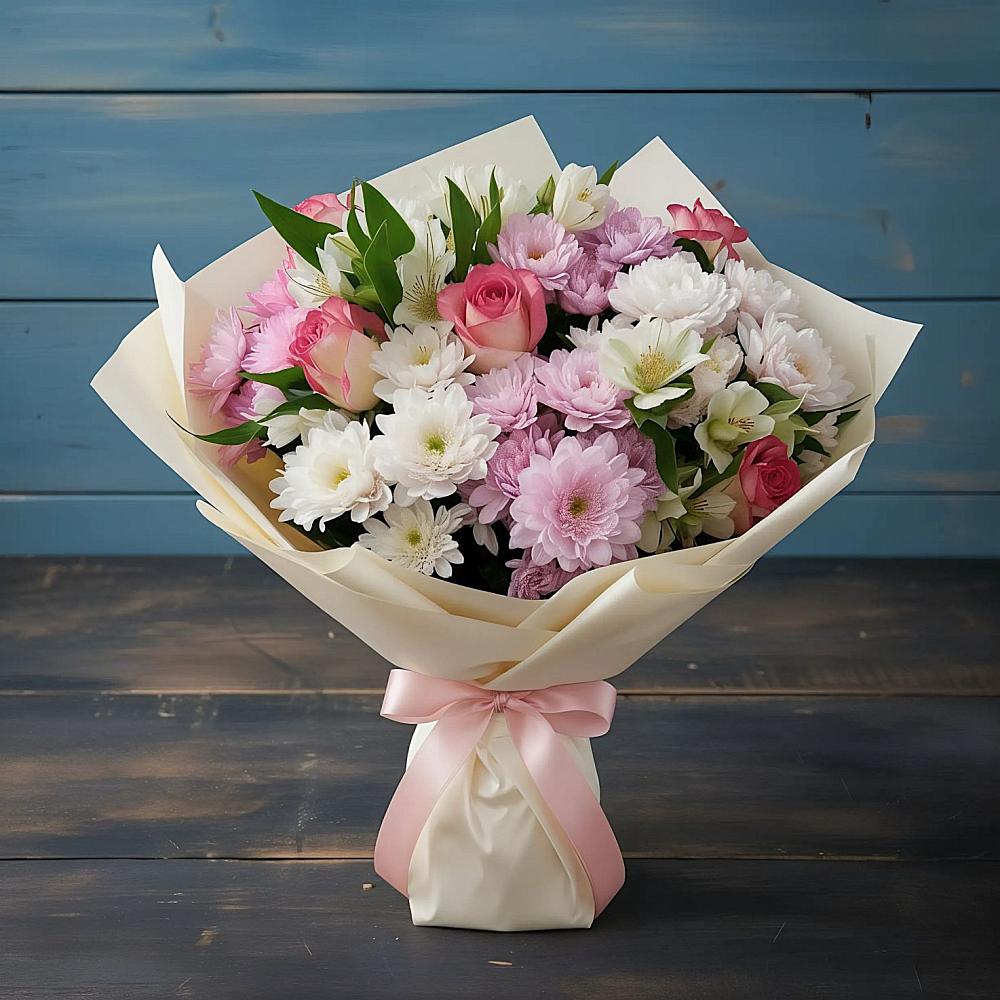 Букет цветов из: Хризантемы, Альстромерии и Розы в Новинки Нижний Новгород